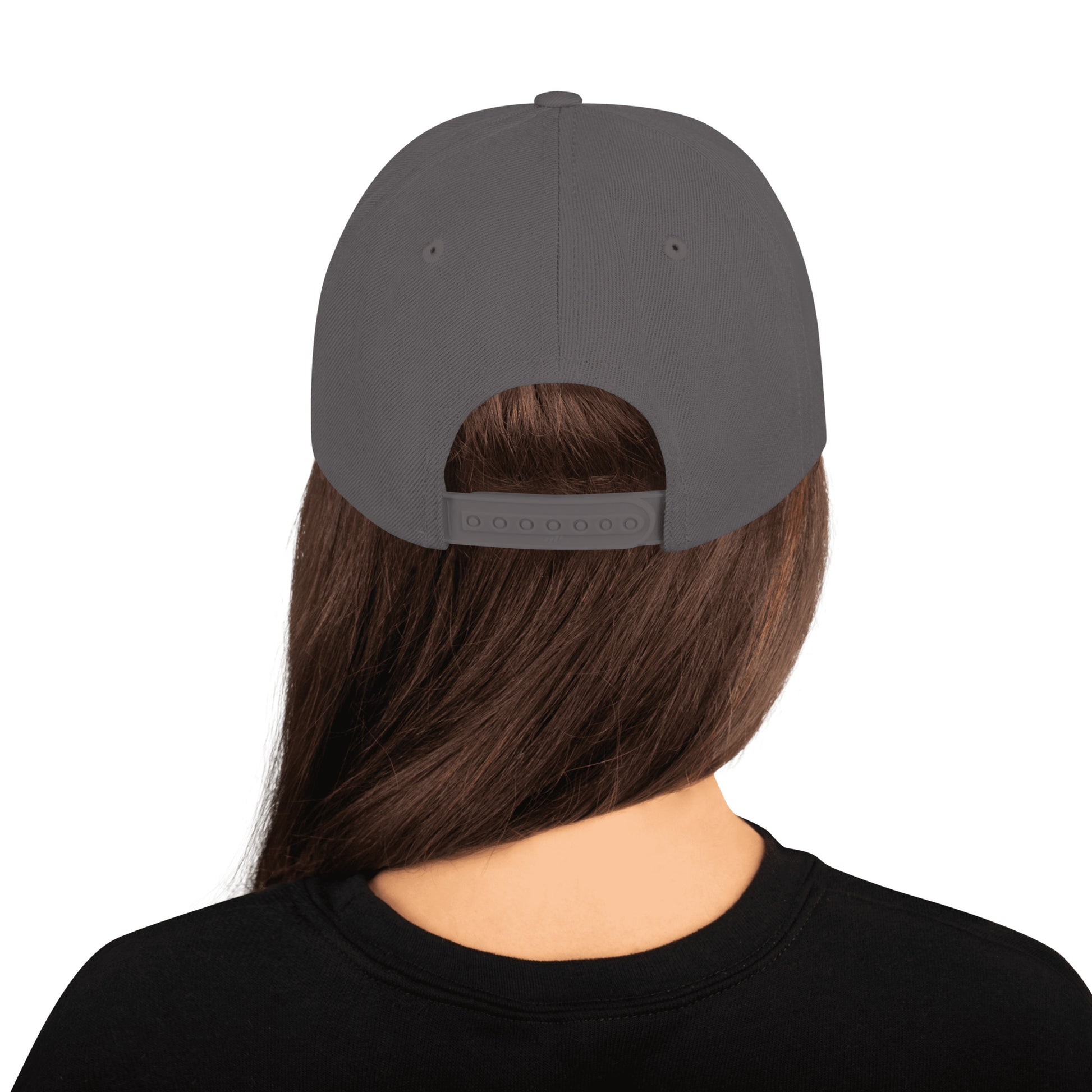 Retro di un cappello snapback grigio con chiusura regolabile. Ideale per abbigliamento sportivo, streetwear e moda casual. Cappelli personalizzabili per uomo e donna.